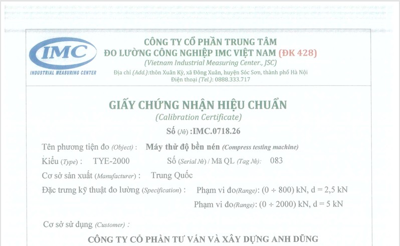 Giấy chứng nhận hiệu chuẩn